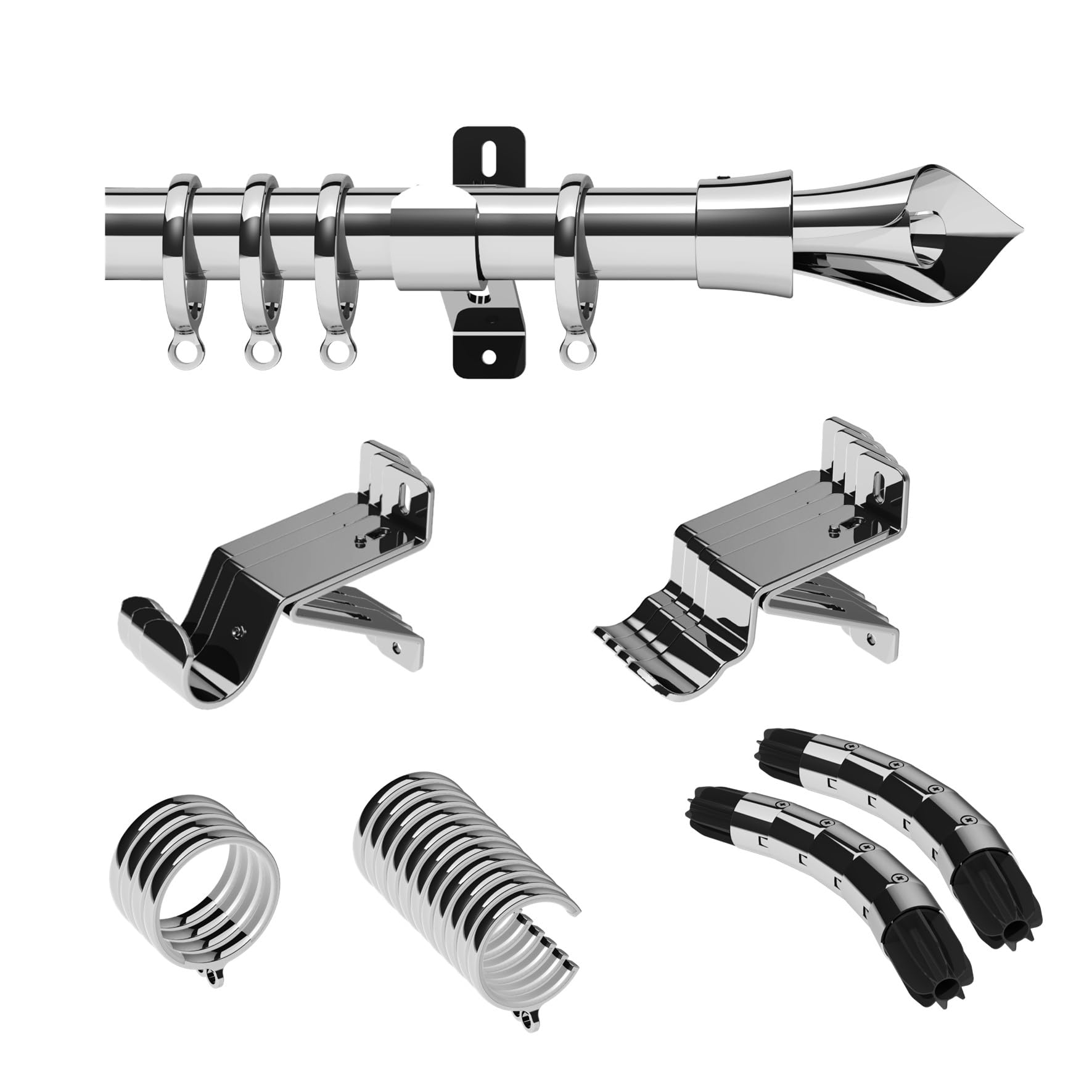 Swish Chrome Design Studio 28Mm Bay Window Curtain Pole Set Kit 5M, 500Cm, Blossomtime Finial