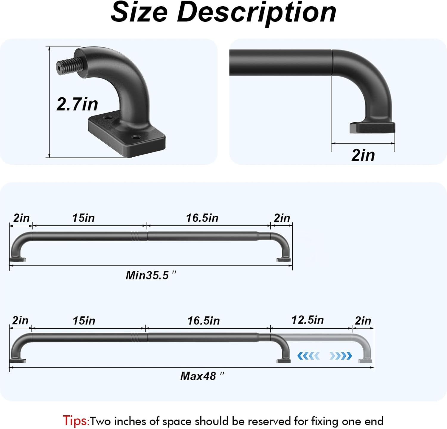 Curtain Rod for Windows 36 to 48 Inches, Blackout Wrap Around Curtain Rod for Bedroom, Living Room, 1 Inch Diamete Adjustable Drapery Rods,Matte Black