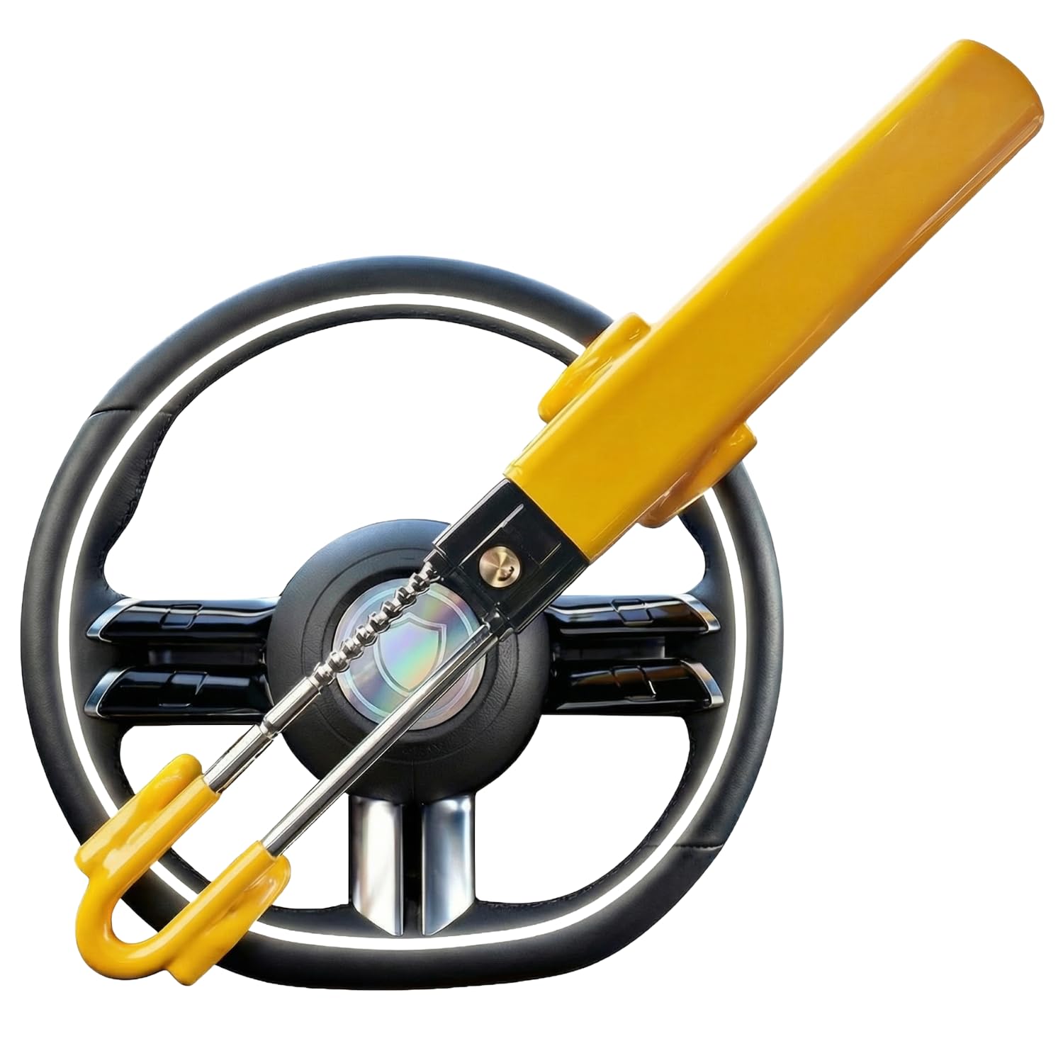 – Sevenwalls Twin Bar Steering Wheel Lock - Heavy Duty Car Lock Anti-Theft Device - Universal Fit - Adjustable Length - High Visibility - Includes 2 Keys (Yellow)