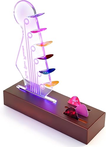 Soporte para púas de guitarra iluminado, con luz LED de 7 colores, pantalla de púas de guitarra acrílica, accesorios de guitarra, regalo para