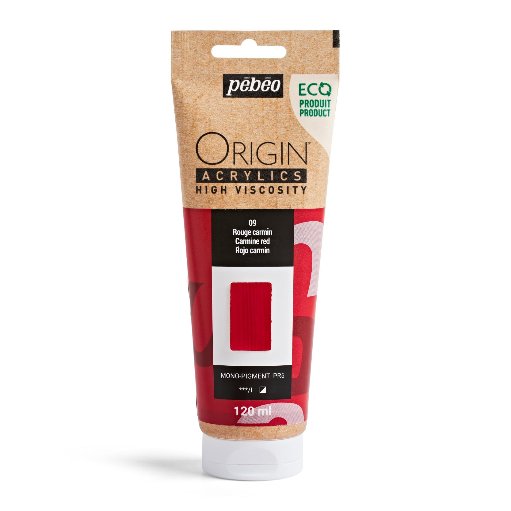 PEBEO - Origin Acrylics 120 ml - Eco-designed Acrylic Paint - High Viscosity - Matt Finish - 100% Recycled Binder - 96% European Raw Materials - Carmine Red — image 1