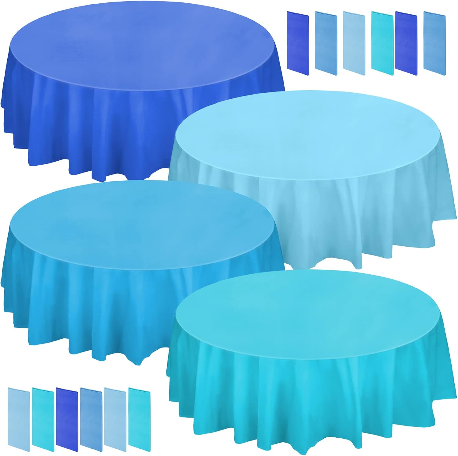 Frienda 12 Pack Assorted Color Table Cloth Round Plastic Tablecloths 84 Inch Disposable Plastic Table Cloths for Birthday, Color Party, Fiesta Party, Party Photography (Blue Series)