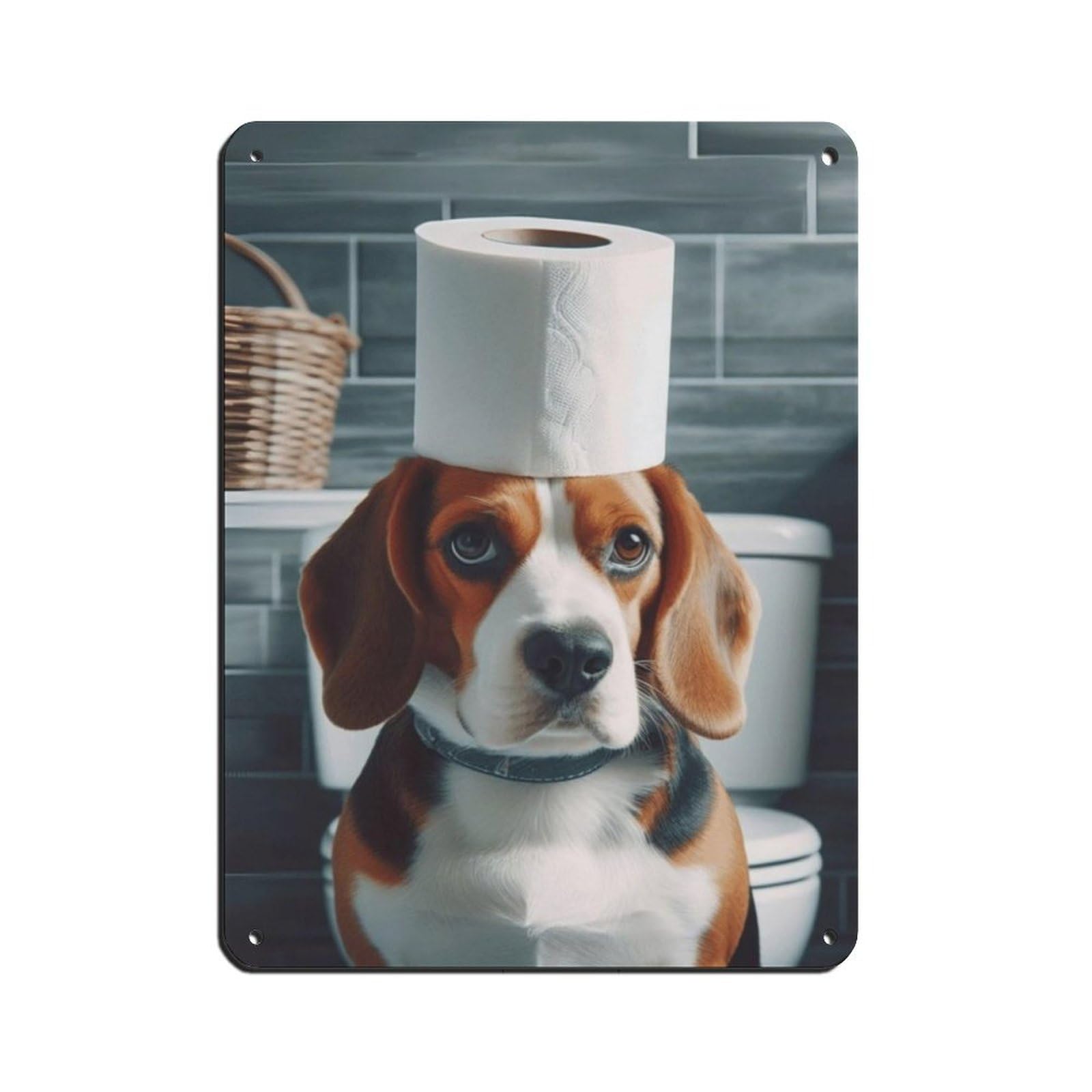 Beagle Dog with Toilet Paper on Head Wall Decor Tin Sign Vintage Metal Pub Club Cafe Bar Home Wall Art Decoration Poster Retro 12x16inch(30x40cm)