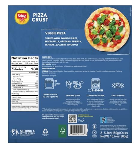 Schar - Pizza Crust - Certified Gluten Free - No GMO's, Wheat or Lactose- (2 - 5.3 oz) 4 Pack