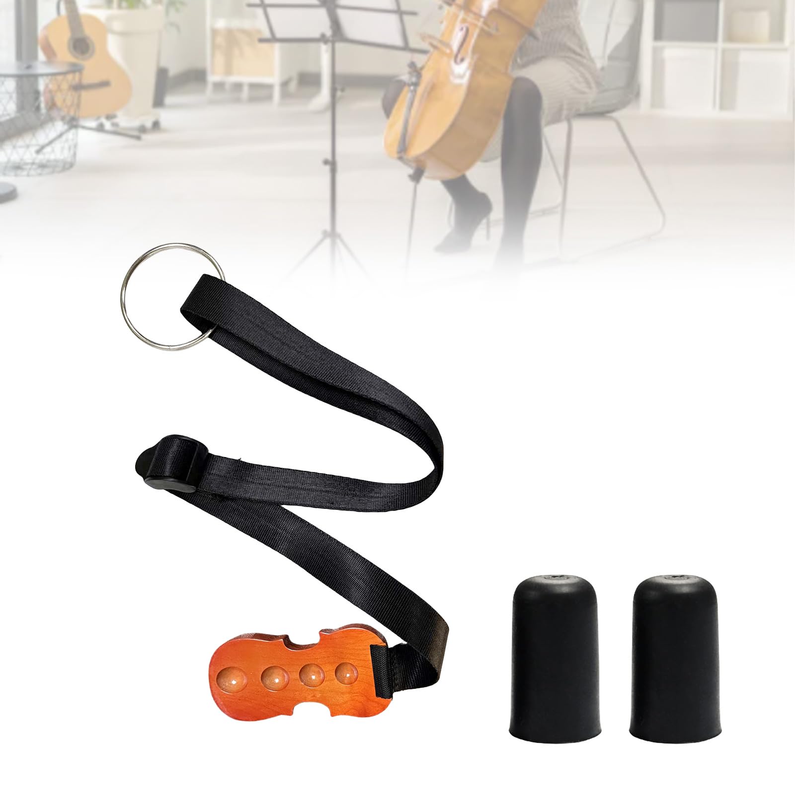 Cello - Cinghia antiscivolo per violoncello in legno, con 2 tappi antiscivolo per violoncello, supporto antiscivolo per pin, supporto per violoncello antiscivolo con 4 fori, cinturino in nylon