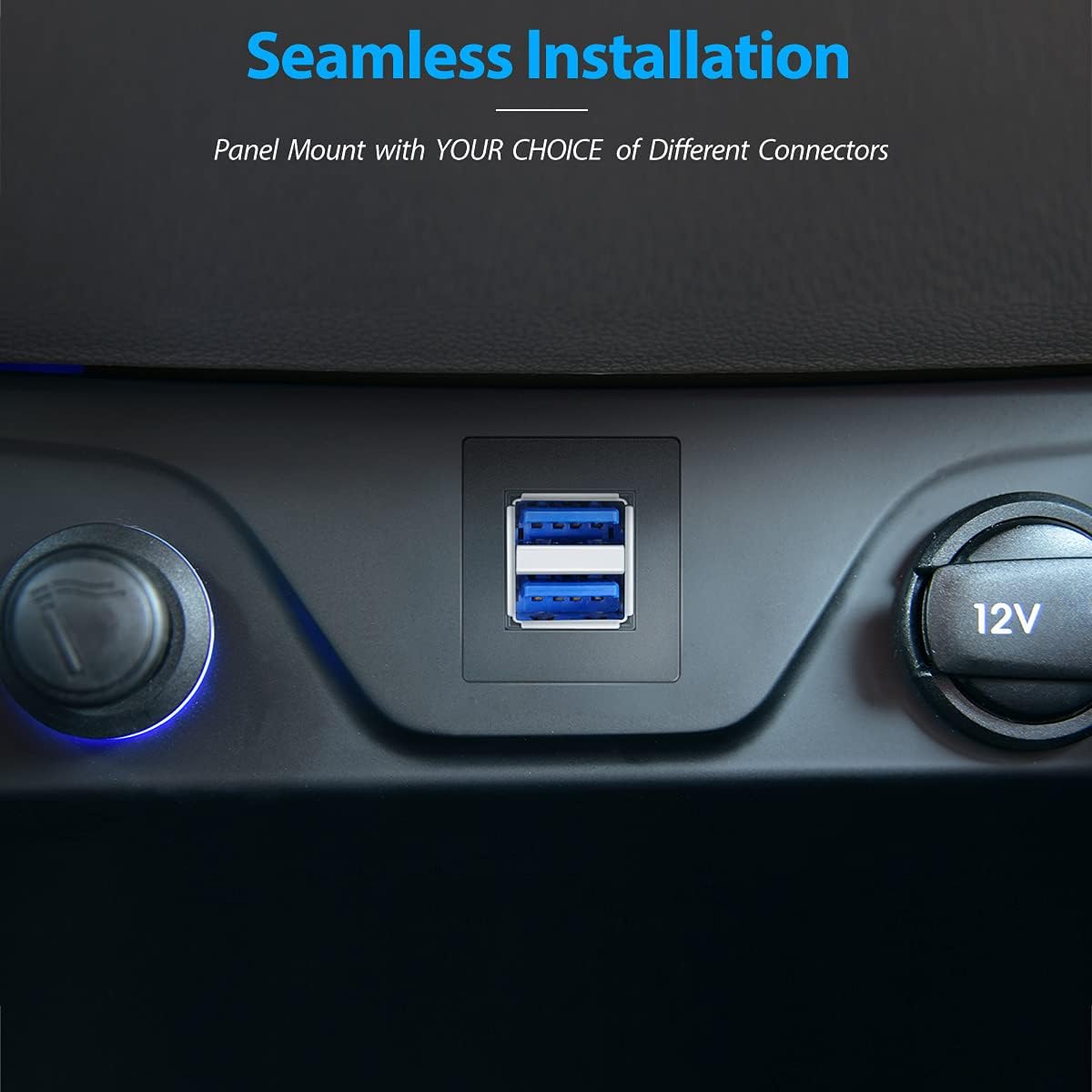 URWOOW Dual USB3.0 Square Flush Mount - 2M 6ft USB 3.0 Extension Mount, Dash Mount, Flush Mount, Panel Mount Cable, for Car, Boat, Motorcycle (6 feet) - Black