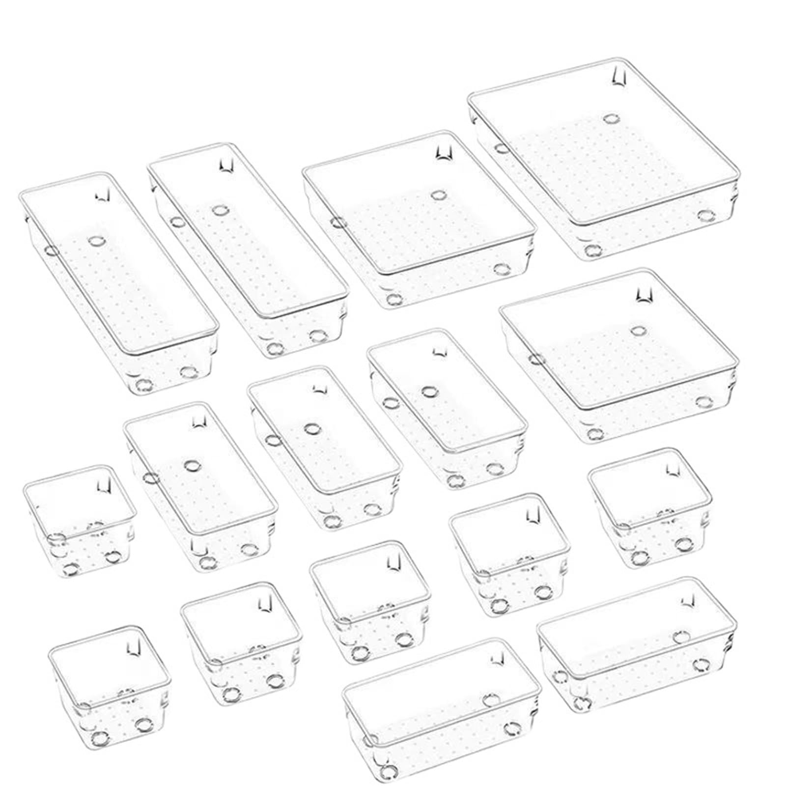25-teiliges Schubladen-Organizer-Set aus transparentem Kunststoff, Schreibtisch-Organizer, Schubladenteiler, Tabletts, Kommode, Aufbewahrungsbehälter, Trennbox for Make-up(Transparent-16Pcs)