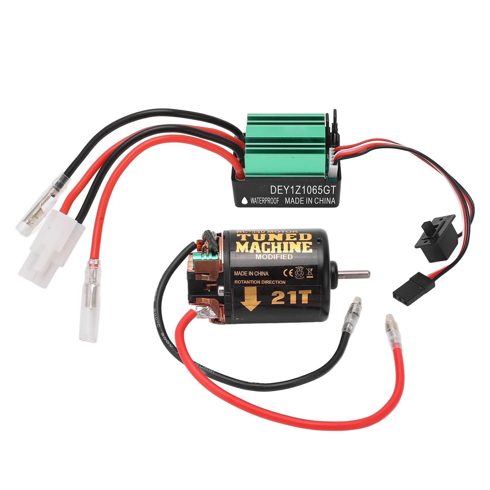 VBESTLIFE Brushed Motor ESC Combo, Brushed Motor ESC Combo mit 540 21T Brushed Motor 65A Wasserdicht Green Brushed ESC RC Car Complete Motors Elektromotoren & Teile