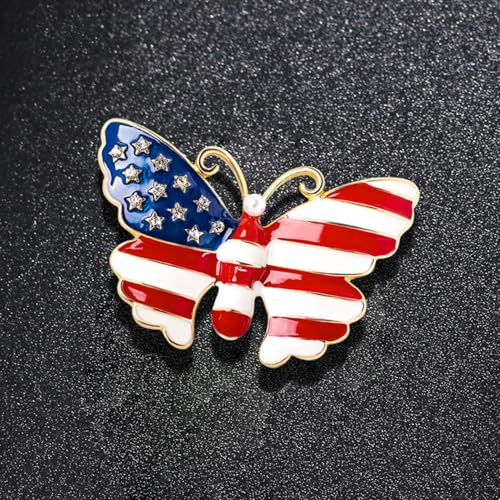 Image of Enamel Brooch Pin For Women Men, Vintage American Flag Crystal Lapel Pin, Christmas Brooch Suit Dress Clips Accessory Gift