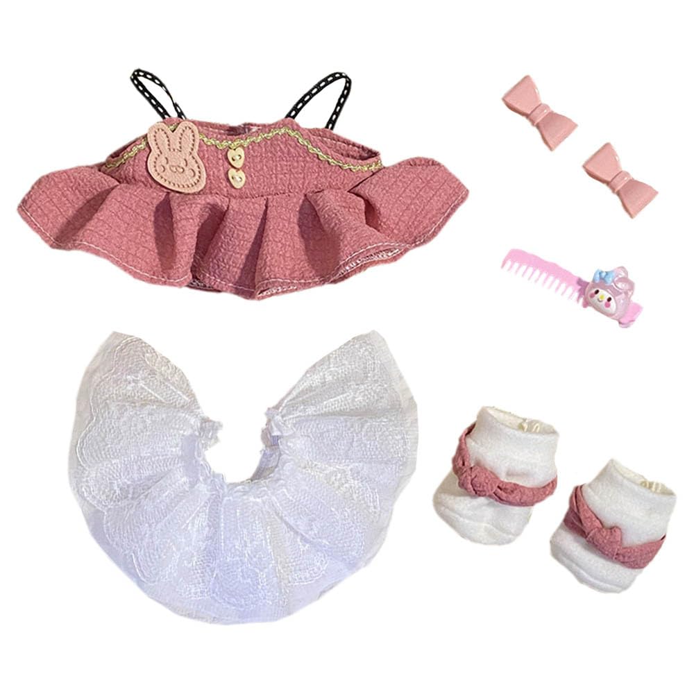 niannyyhouse 20cm Plush Doll Clothes Dress Petticoat Shoes Accessories Princess Skirt Set Soft Stuffed Plush Toy Dressup (pink)