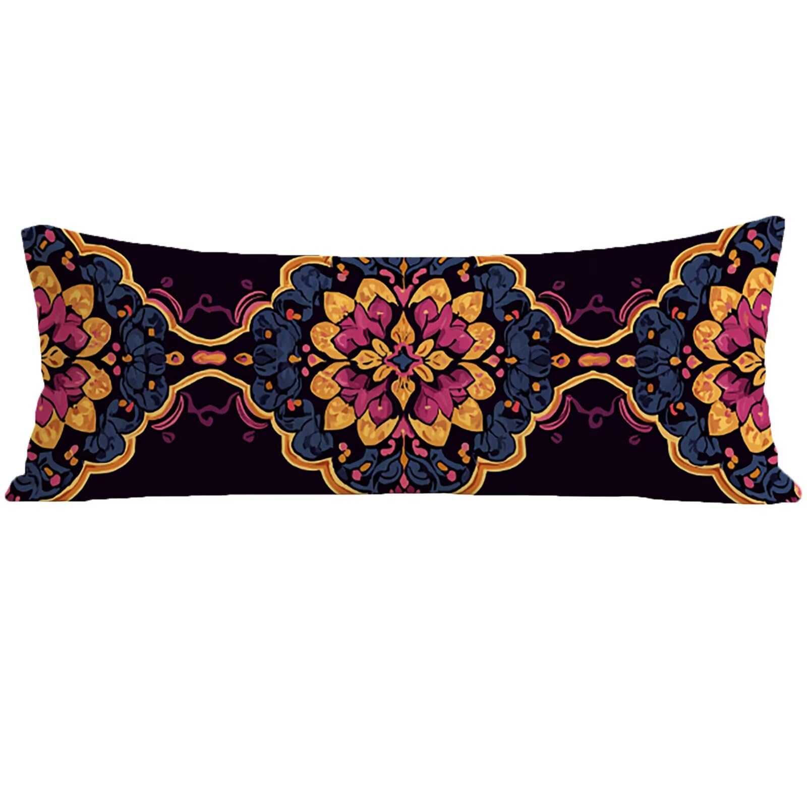 Taie de Traversin 135 cm Rétro Housse Traversin 135x45 cm Mandala, Housse de Coussin de Corps Douce pour Dormeur Latéral, Taie Oreiller Velours avec Fermeture Éclair pour Chambre Lit Canapé E0-943