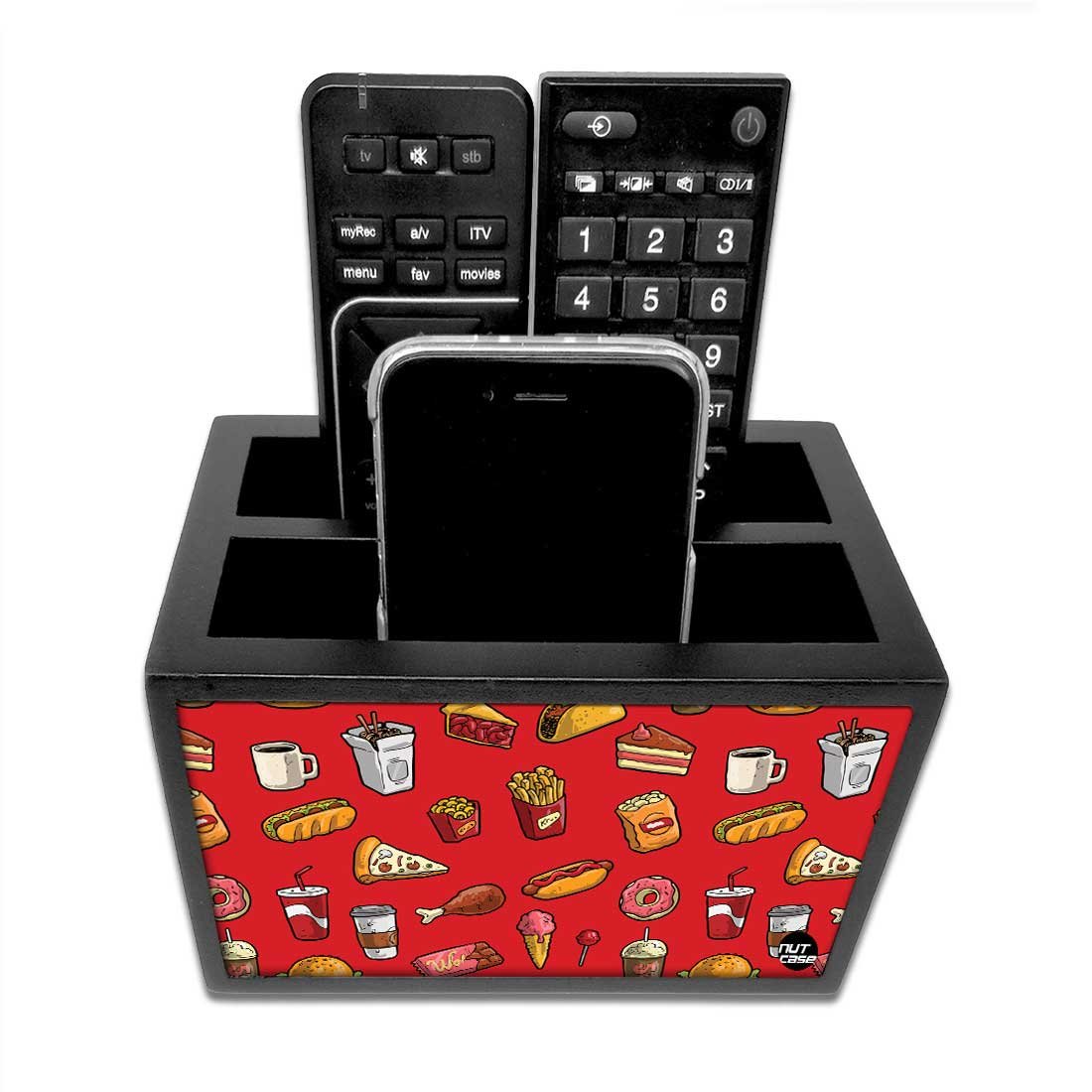Nutcase Designer Wooden Remote Control Holder Stand Organizer Caddy for TV/AC Remotes-Multipurpose Desk Organiser-6”x4”x4” 1