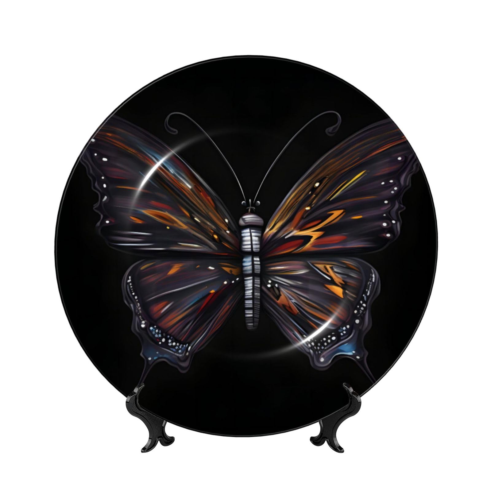 SXZVVBN Mystery Butterfly Bone China Decorative Plate Art with Stand Removable Adhesive Hanging for Home Office 8in（20cm）