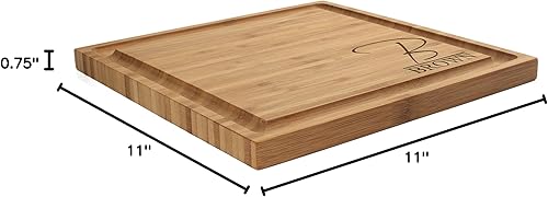 Miniatura 3 de BambooMN Tabla de cortar de bambú grabada con láser personalizada, monograma de letra fina, 1 pieza, 11 x 11 x 0.75 pulgadas (ranurada), regalo de