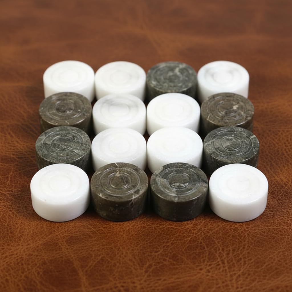 Marble Chess and Checker Pieces Set with Free Storage Box, White Grey Color Collection