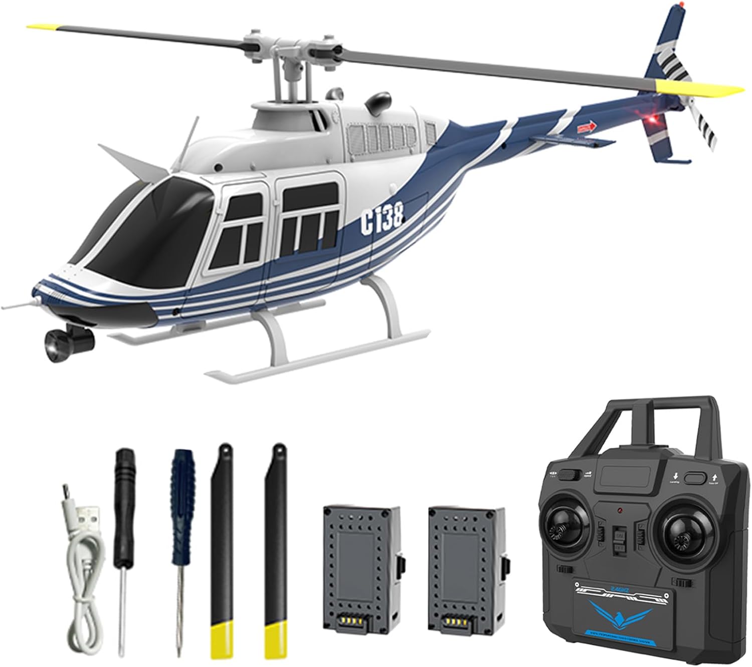 C138 Remote Control Helicopter, Bell206 Helicopter 2.4GHz 4CH Single Propeller Aileron RC Aircraft One Click Roll Takeoff and Landing Six-axis Gyroscope, Air Pressure Setting