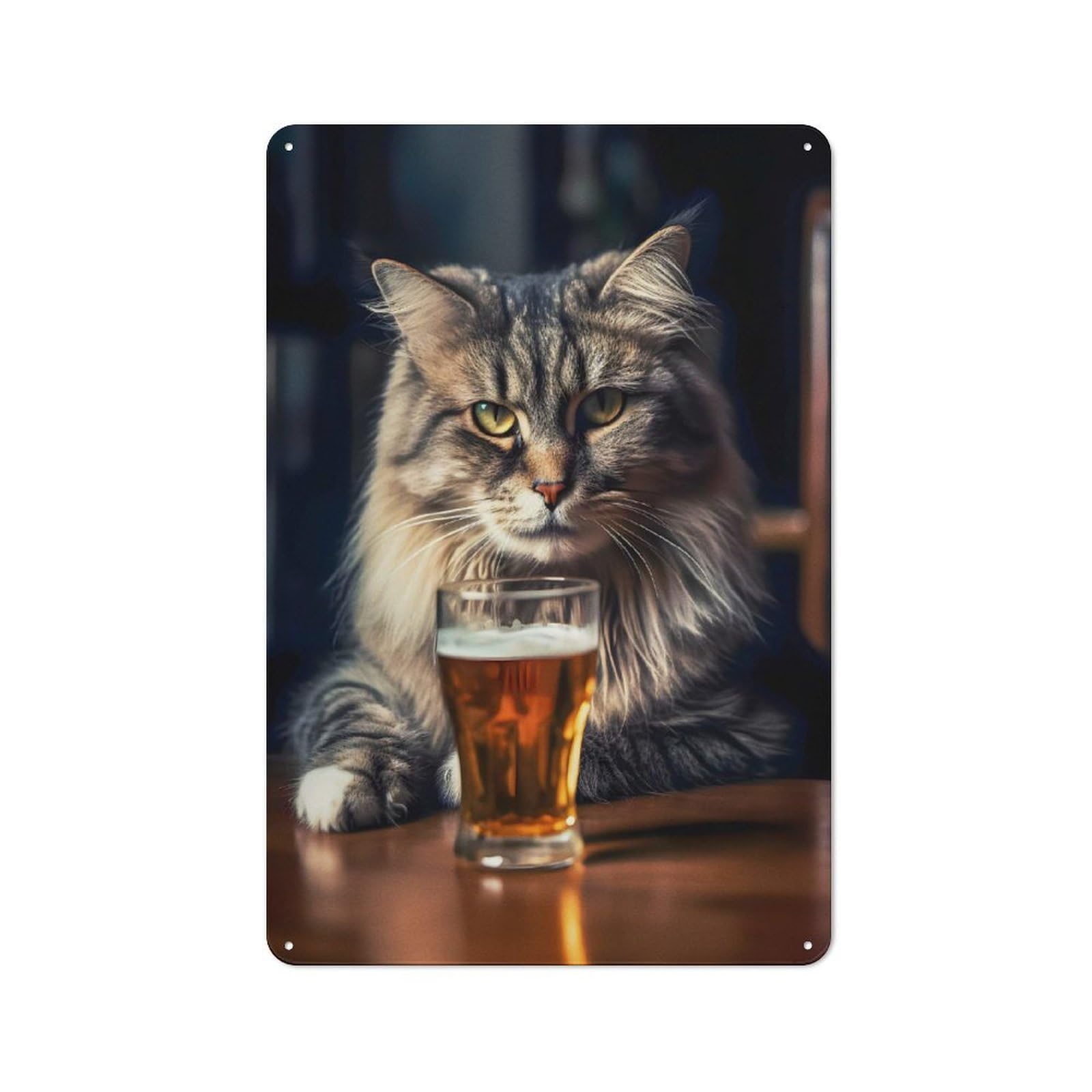 Junmoney Style-22 Retro Metal Wall Sign 30X20cm Featuring Cute Cat And A Beer For Garage Wall, For Garage, Workshop And Man Cave Decoration