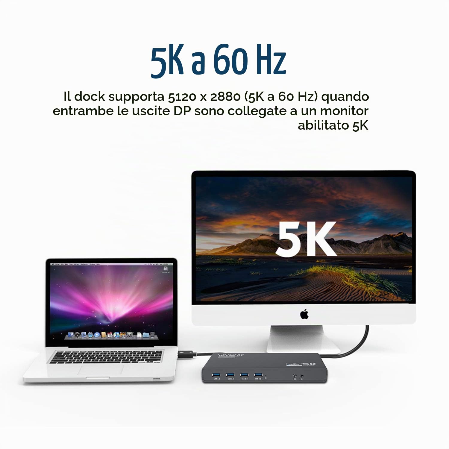 WAVLINK Estación de Acoplamiento USB C 14 en 1, Hub Universal con 65W PD, 5K Individual/Doble 4K @60Hz, 2 Puertos HDMI y 2 DisplayPort, Compatible con Windows, Mac y New MacBook Neo