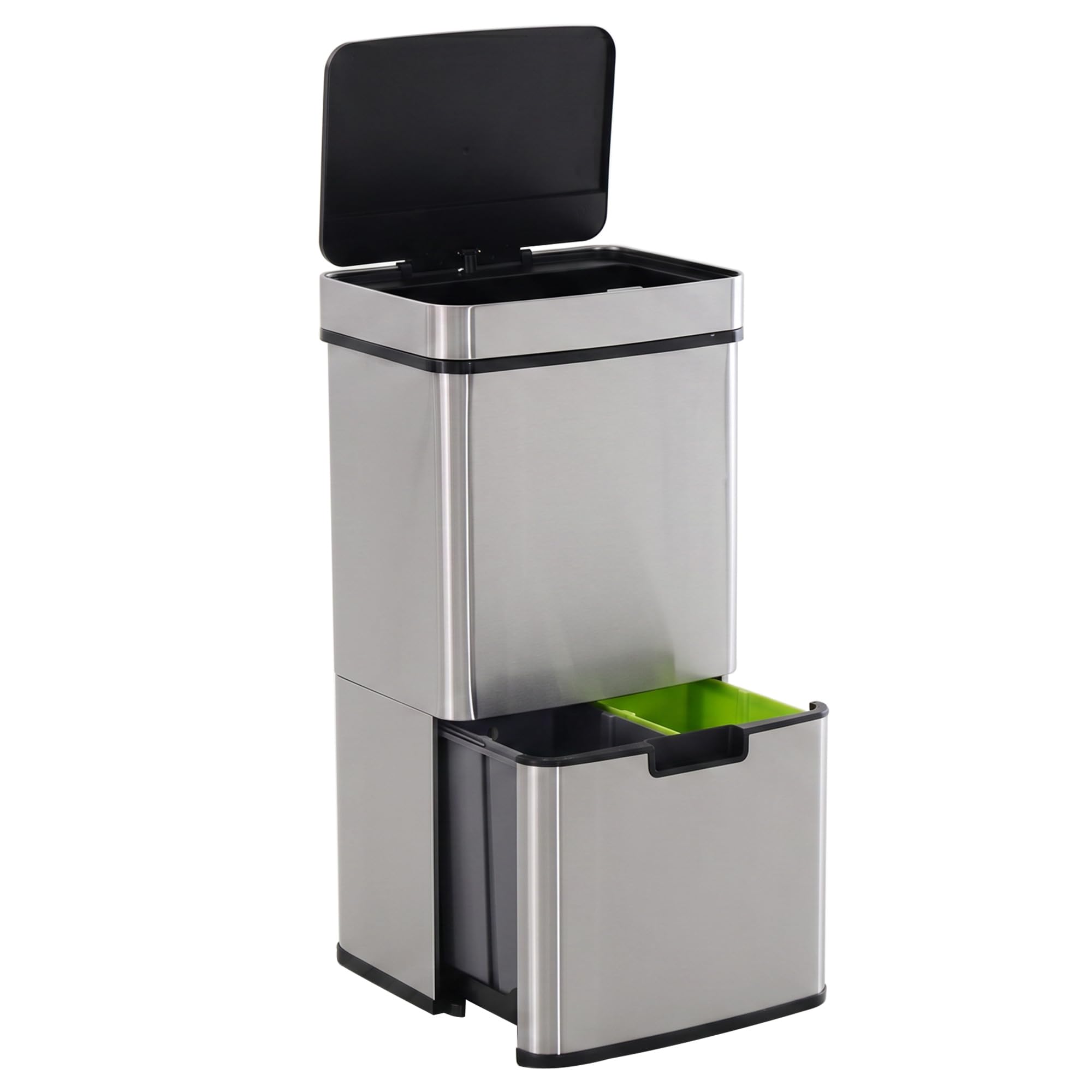 HOMCOM Mülleimer mit Sensor Automatischer 47L + 2 x 12,5L für Küche Silber | Abfalleimer mit Bewegungssensor, Wasserdichtes Mülltrennsystem, Edelstahl