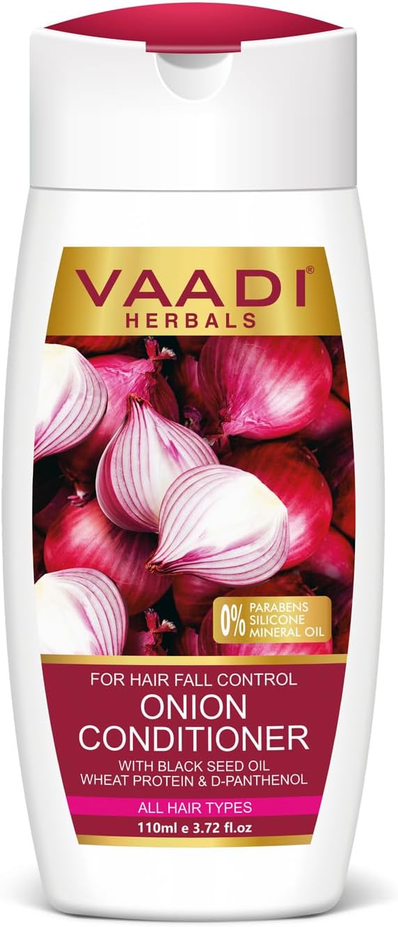Vaadi Herbals Onion Hair Fall Conditioner | Softens Dry, Damaged, Frizzy Hair | With Onion extract, Black seed oil, Wheat Protein & D Panthenol | SLS & Paraben Free (110 ml)
