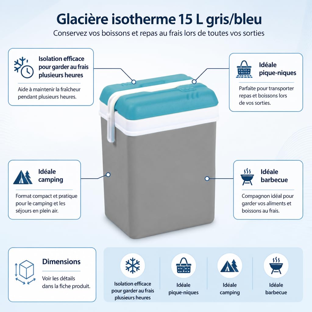 EDA Glacière Isotherme - Fabriqué en France - Grande Capacité - Plastique Résistant - Design Moderne - Idéale pour Pique‑Niques, Barbecues, Camping Et Utilisation Quotidienne