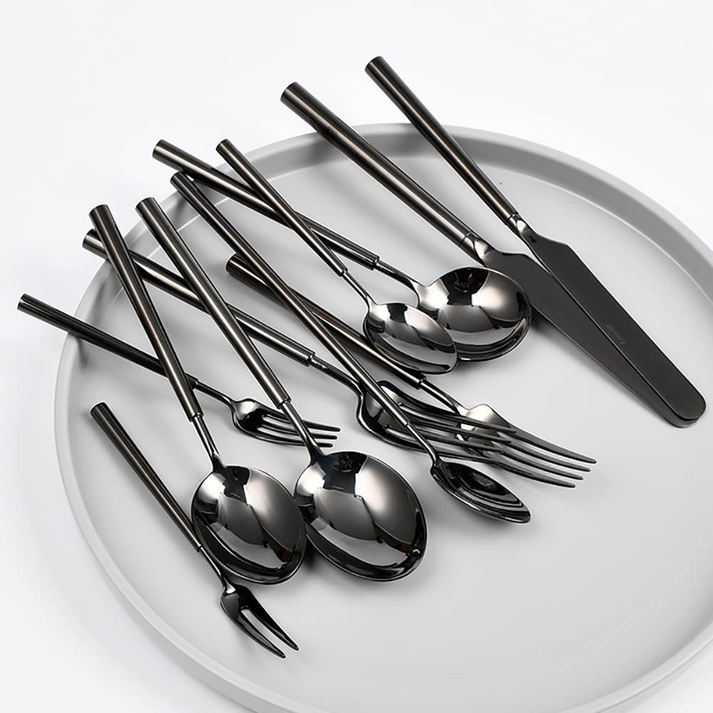 Juego de Cubiertos de Acero Inoxidable Negro Mate, Utensilios para el hogar y el Restaurante, vajilla Apta para lavavajillas