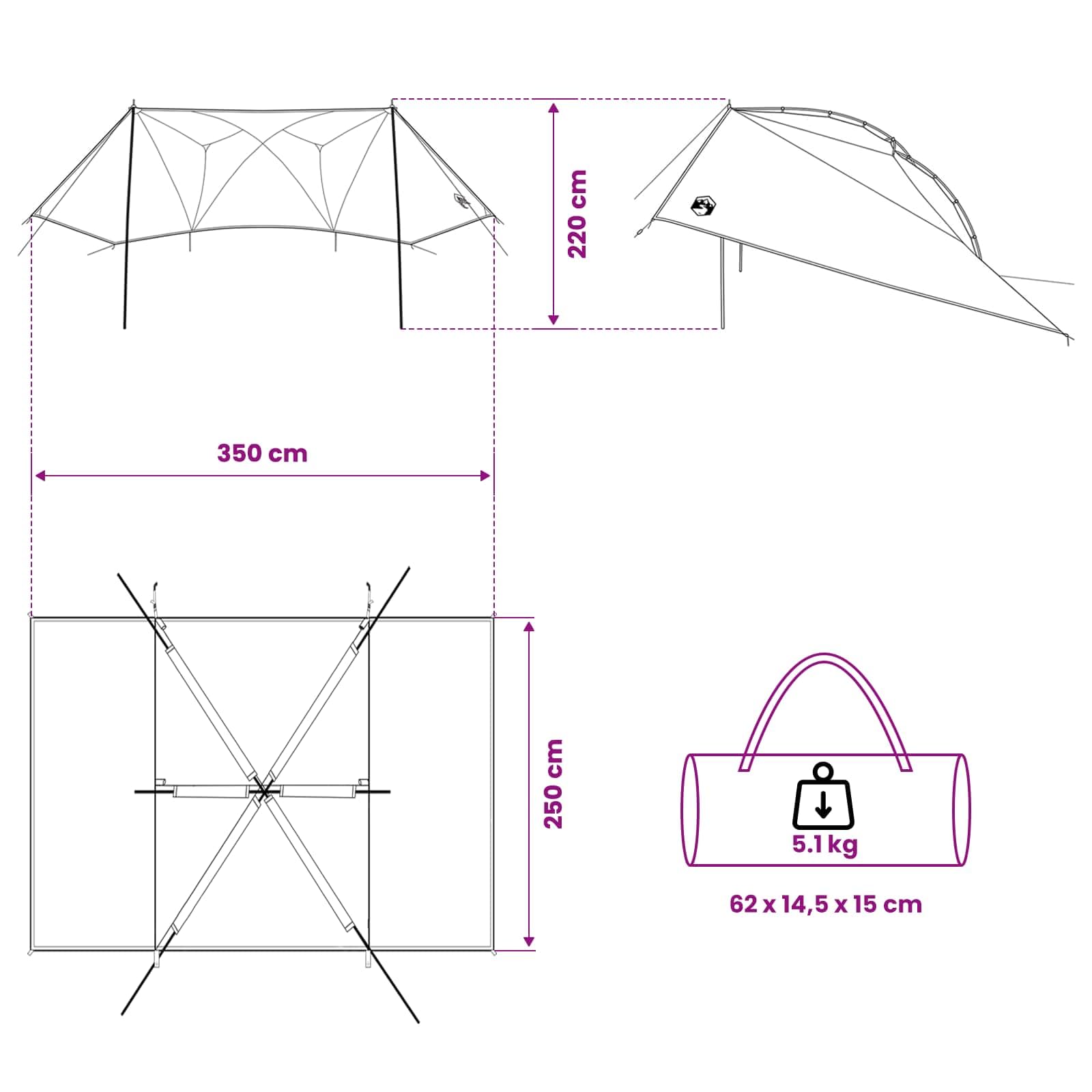 Tenda per auto, verde tetto, 350 x 250 cm, in poliestere e acciaio, tetto pieghevole in tela con chiusura lampo, per protezione auto, campeggio, giardino vialetto