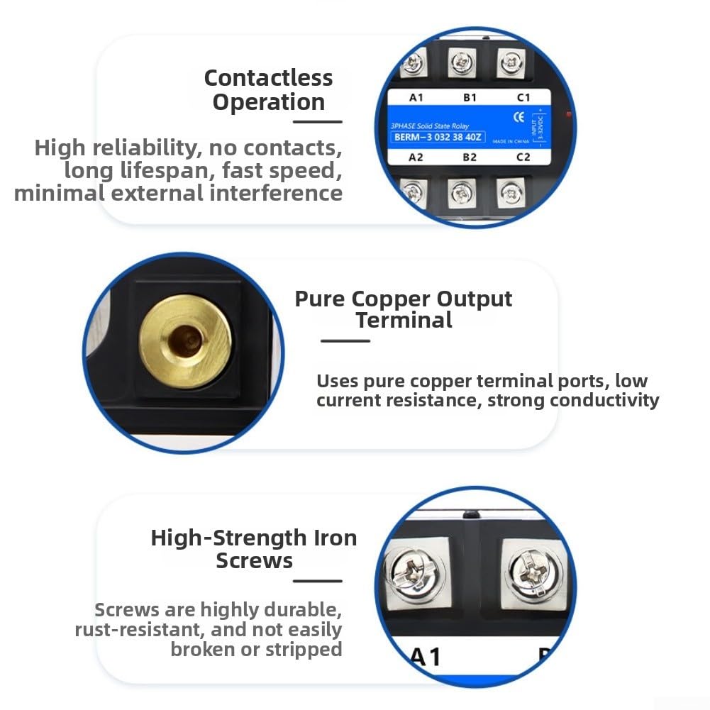 Relé de estado sólido trifásico Industrial Control CC Módulo AC con disipador de calor para entrada de 3-32 V y salida de 24-480 V hasta 100 A (80 A)