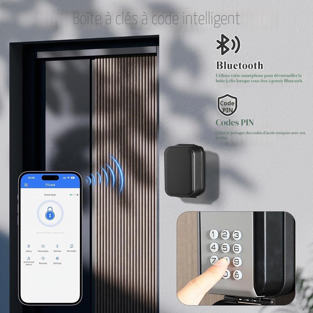 Boite a Clefs Securisee Exterieur avec Code Numérique Extérieur - Boite a Clef Bluetooth avec Code pour L'extérieur - Smart Lock - Code PIN à 12 Chiffres - Étanche et Montage Mural
