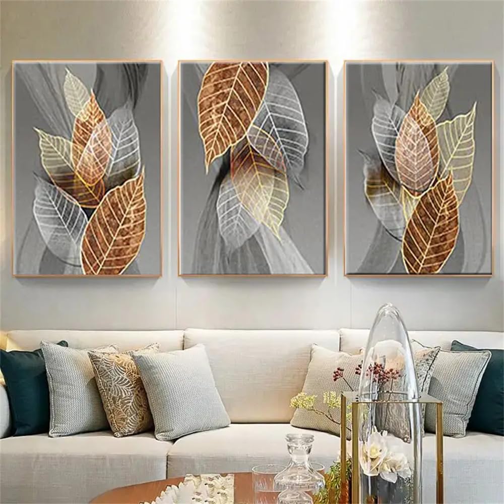 WBYZAC Wall Pictures-Canvas Poster, Modern Art Spatial Leaves Botanical Canvas Art Poster, Gray Background, for Bedroom, Kitchen Wall Art Decoration-30 * 50cm*3PCS (No Frame)