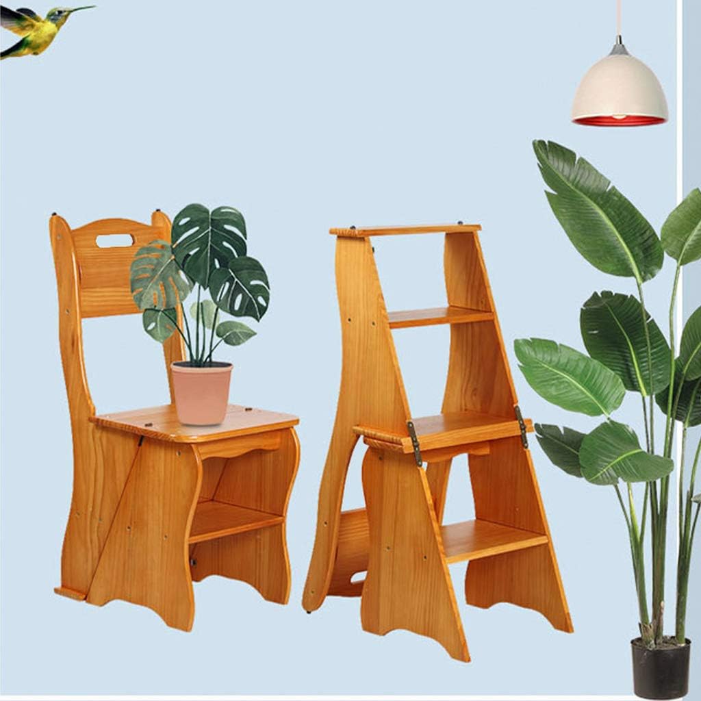 Household 4 Pedal Stool/Ladder/Chair,Portable Shoe Bench,Indoor Folding Widened Wooden Stepladder,Storage Shelf/Plant Stand,Load Bearing 150kg