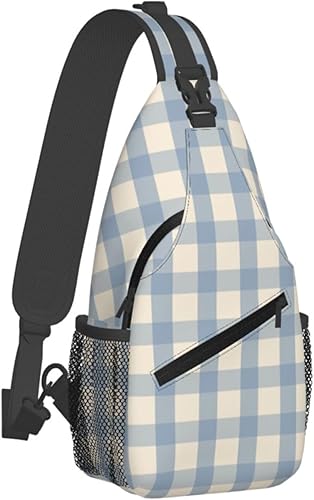 Small Crossbody Bags for Women Men - Vintage Blue Gingham Print Adjustable Shoulder Bag Fanny Packs Belt Sling Bag Crossbody Purses Backpack for