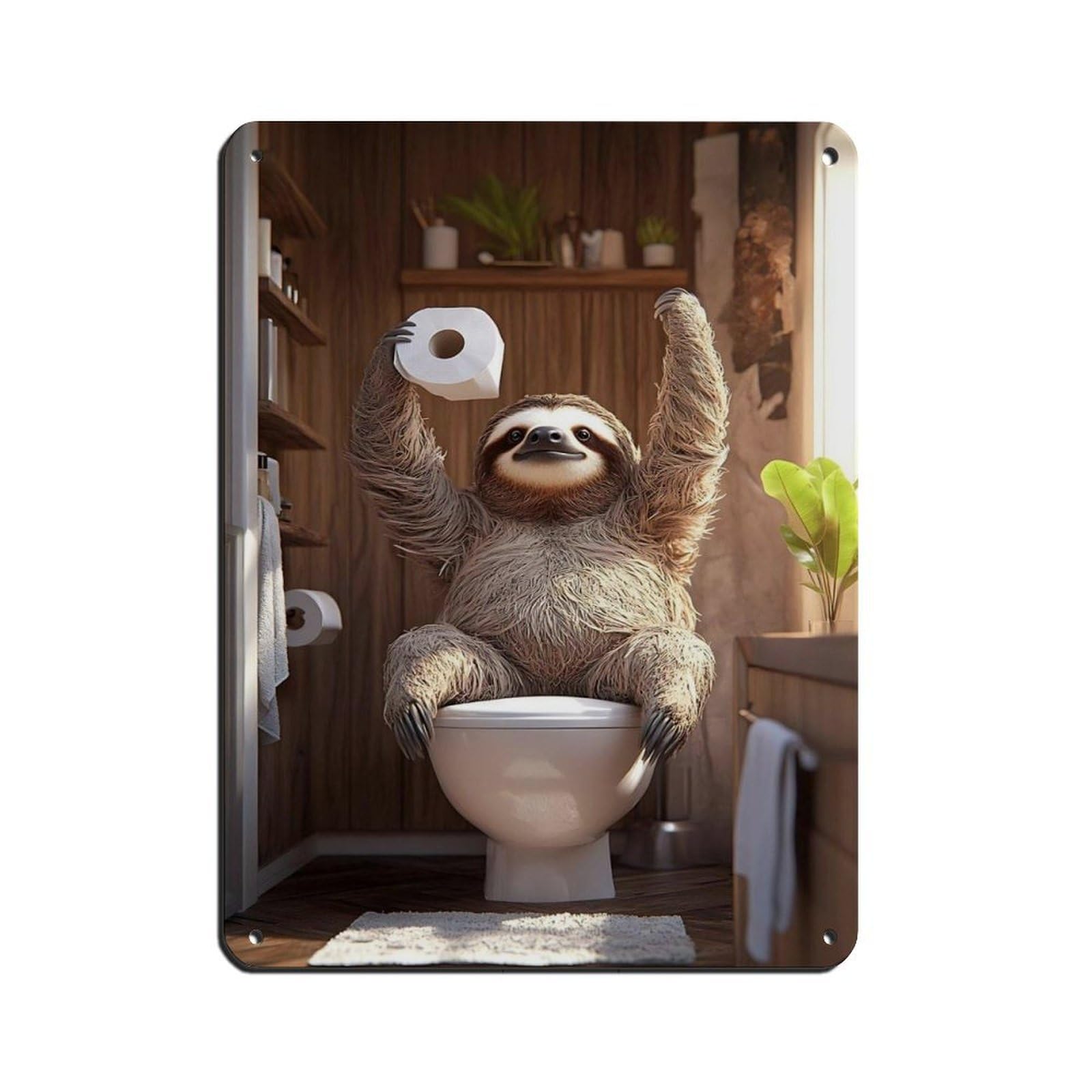 Lxwnze 30L X 40W Cm Sloth On Toilet, Cute Animal Poster Tin Sign Vintage Metal Pub Club Cafe Bar Home Wall Art Decoration Poster Retro 12X16inch(30X40cm)