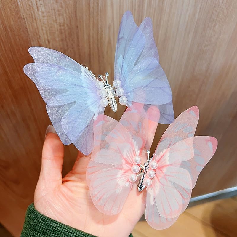 Miniatura 4 de 3 pinzas para el cabello de mariposa 3D, clip de mariposa grande con perlas, las alas pueden vibrar hacia arriba y hacia abajo, accesorios
