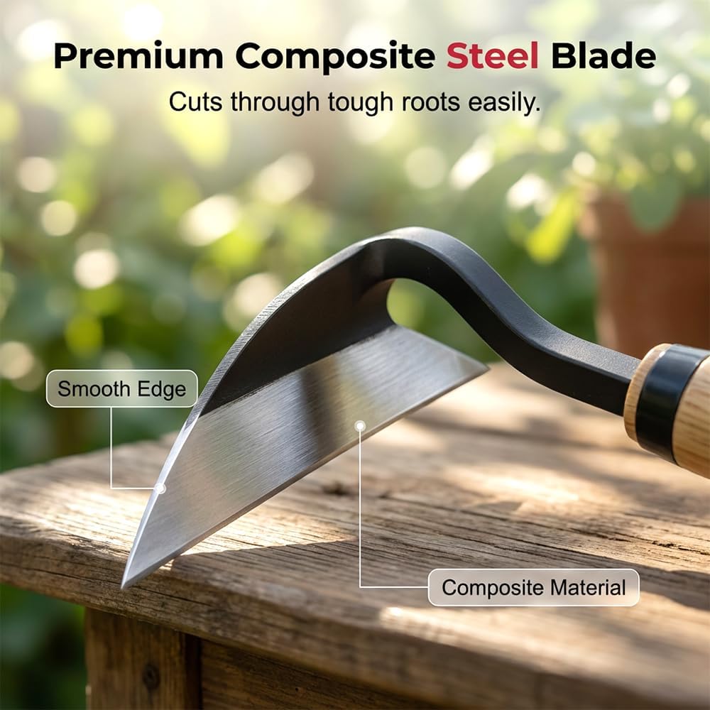 Japanese Weeding Sickle, Garden Hand Weeder Tool with Carbon Steel Blade and Wood Handle, Hand Grass Sickle for Weeds and Grass, Suitable for Garden Beds, Vegetable Gardens (2pcs)