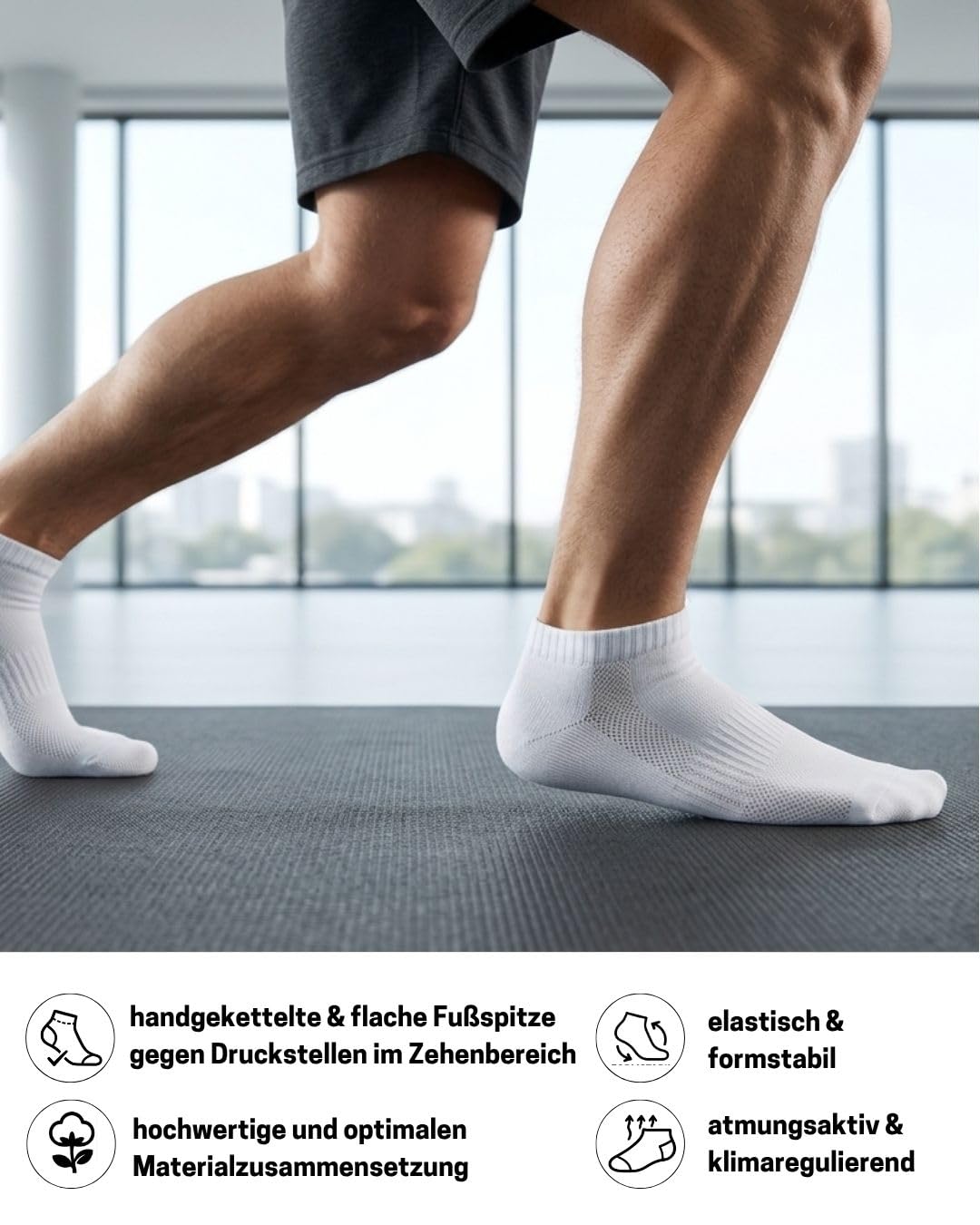 10 Paar Sneaker Socken Herren Damen Baumwolle Atmungsaktiv mit Mesh-Streifen