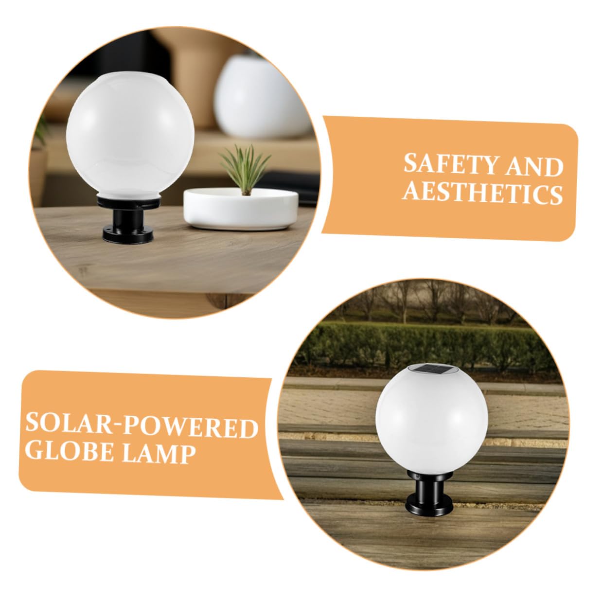 Lampione Solare a Led a Globo Con Base in Acciaio Inox, Lampada a Globo Montata Su Palo Per Esterni, Luce Solare a Colonna Per Giardino, Recinzione e Patio, Rilevatore Crepuscolare, 20 Cm