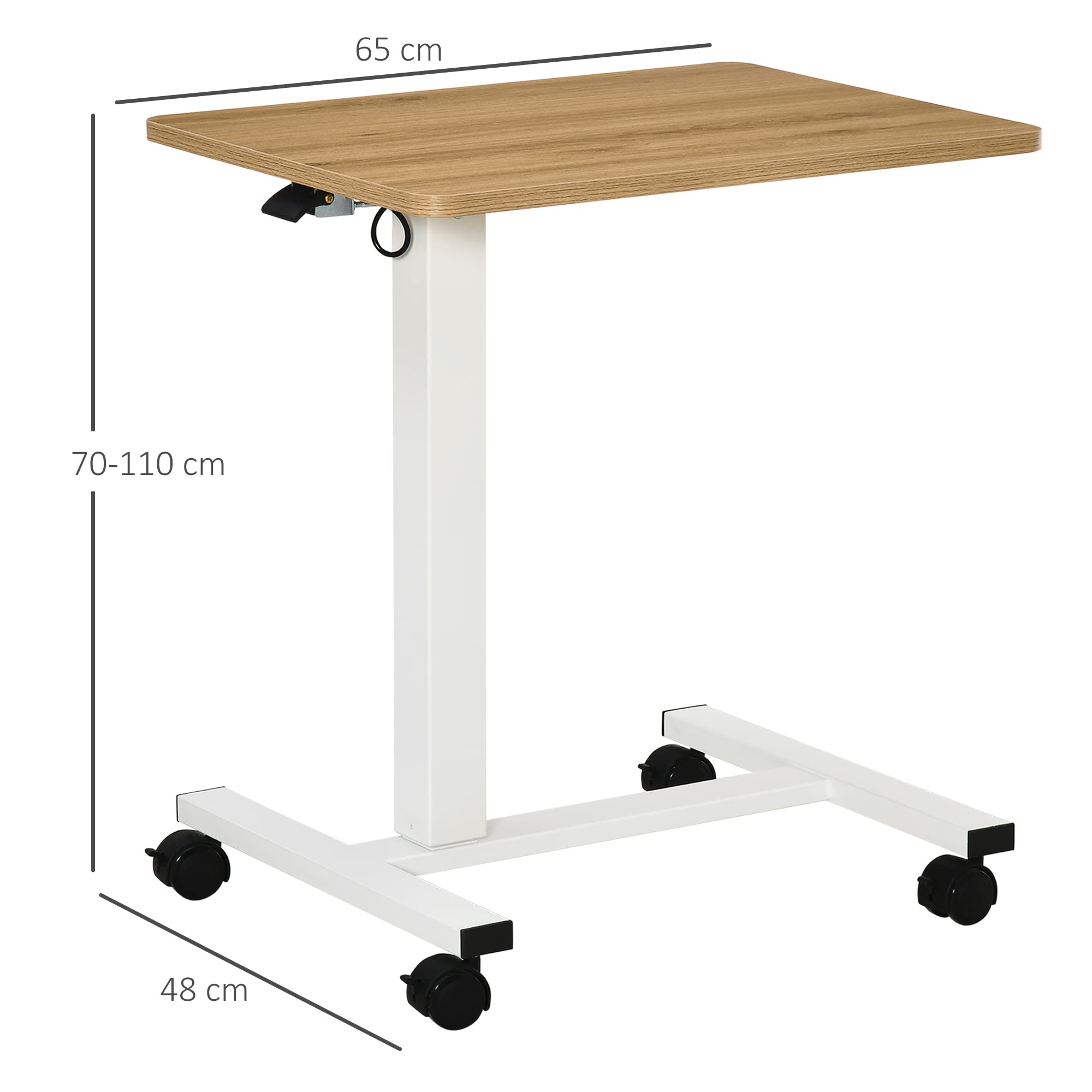 HOMCOM Stehpult, Höhenverstellbar C-förmig Schreibtisch mit 4 Rollen, 65x48x73-110cm Steh-Sitz Schreibtisch für Büro, Arbeitszimmer, Wohnzimmer, bis 70 kg belastbar, Natur+Weiß