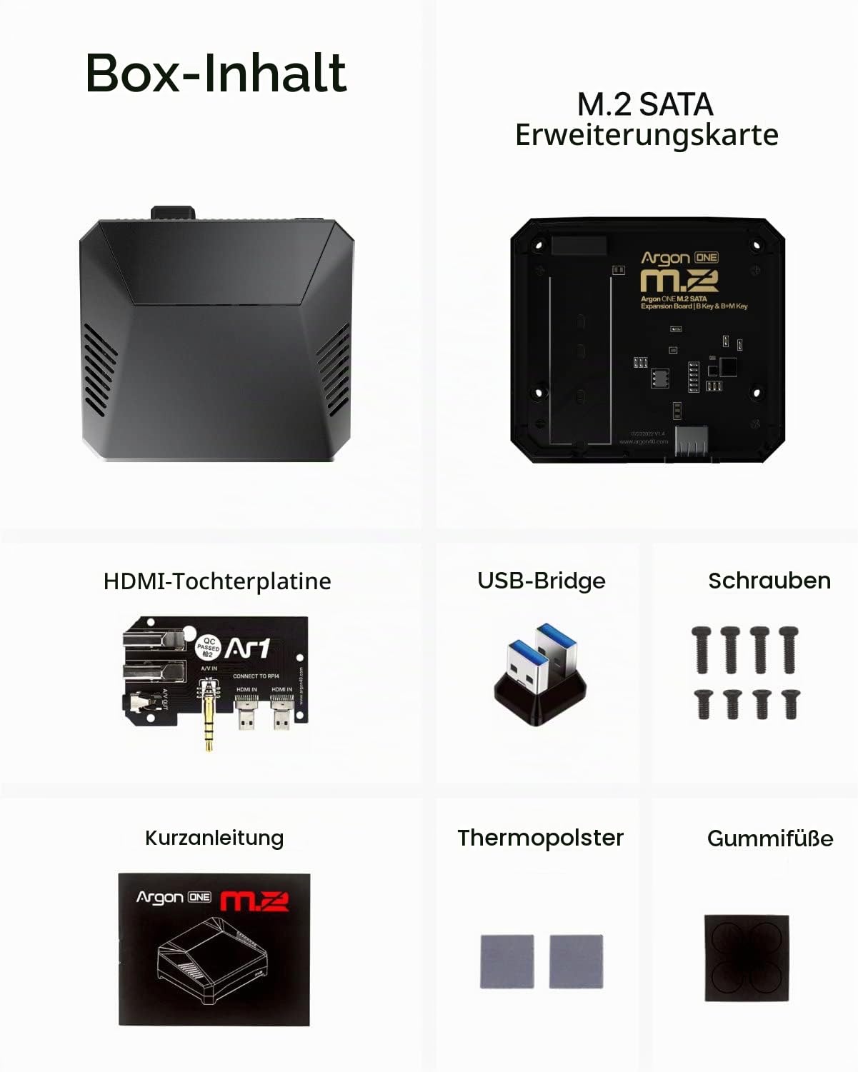 Argon ONE M.2 Aluminium-Gehäuse für Raspberry Pi 4 mit SATA SSD-Unterstützung | Einschaltknopf und Lüfter | Kompatibel mit B Key und B+M Key