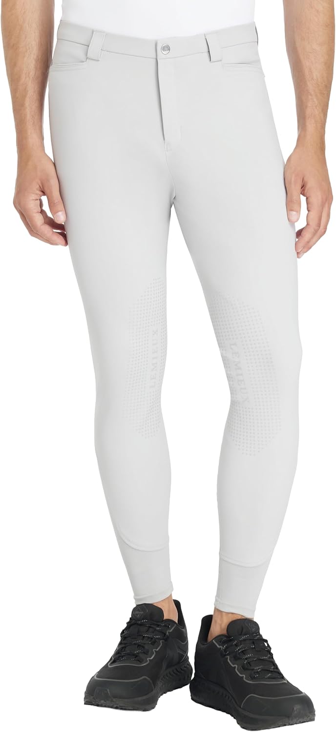 LeMieux Mens Sports Breeches - Four-Way Stretch Fabric - Front and Back Pockets - Light Grey - 30in