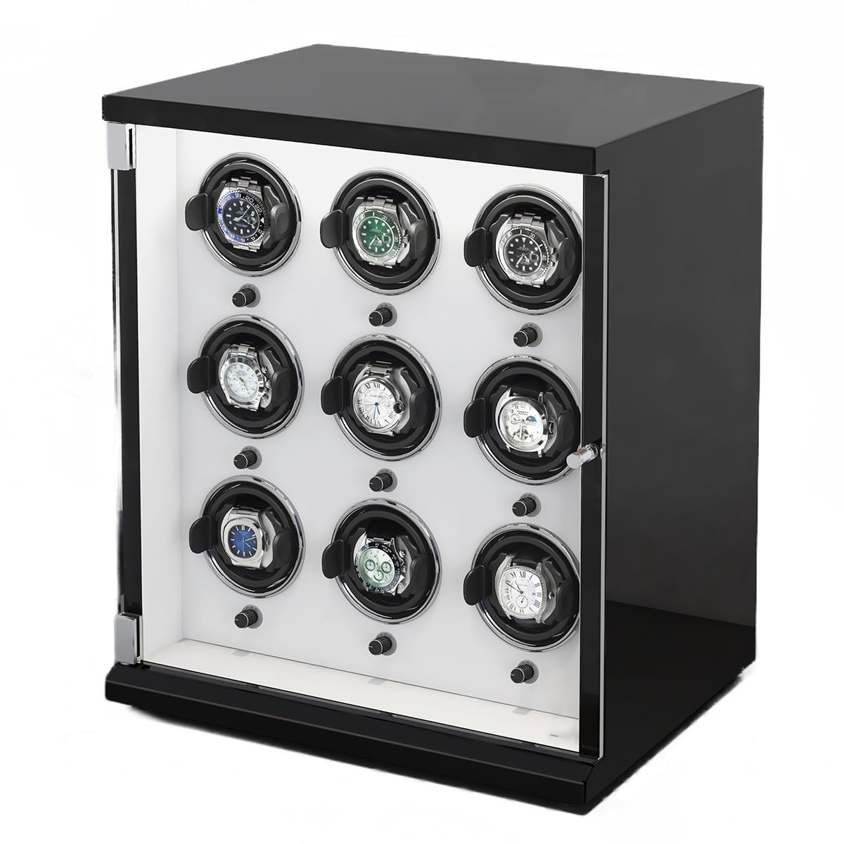EHVYBDX Watch Winder for 9 Automatic Watches with Ultra-Quiet Motors Wood Case Piano Finish Flexible Pillow for Watches Built-in LED Lighting