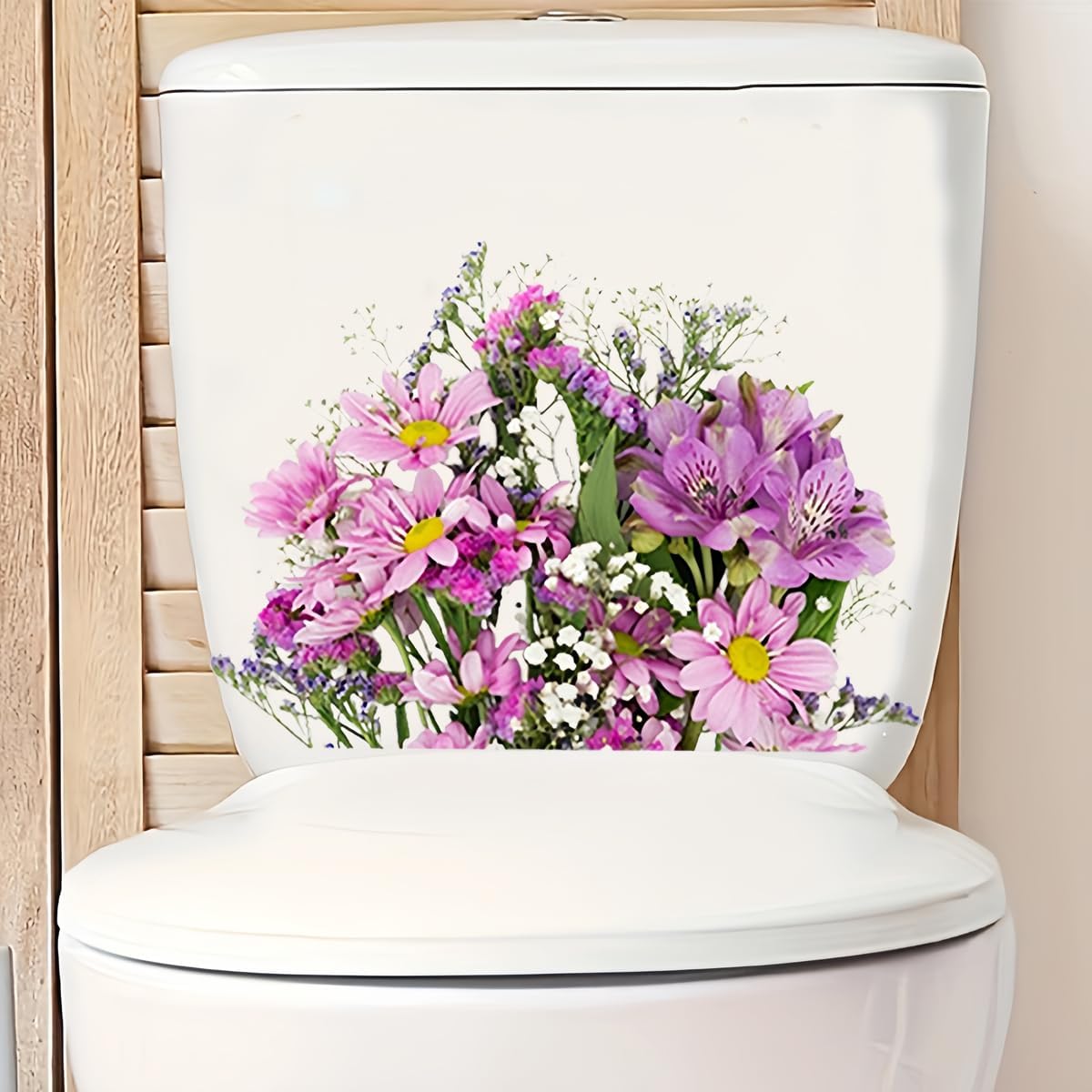 Lavender Flowers Toilet Cover Sticker Decals,Flower leaf bird Waterproof Toilet Lid Tank Seat Decals Cistern Self-Adhesive Bathroom Wall Sticker