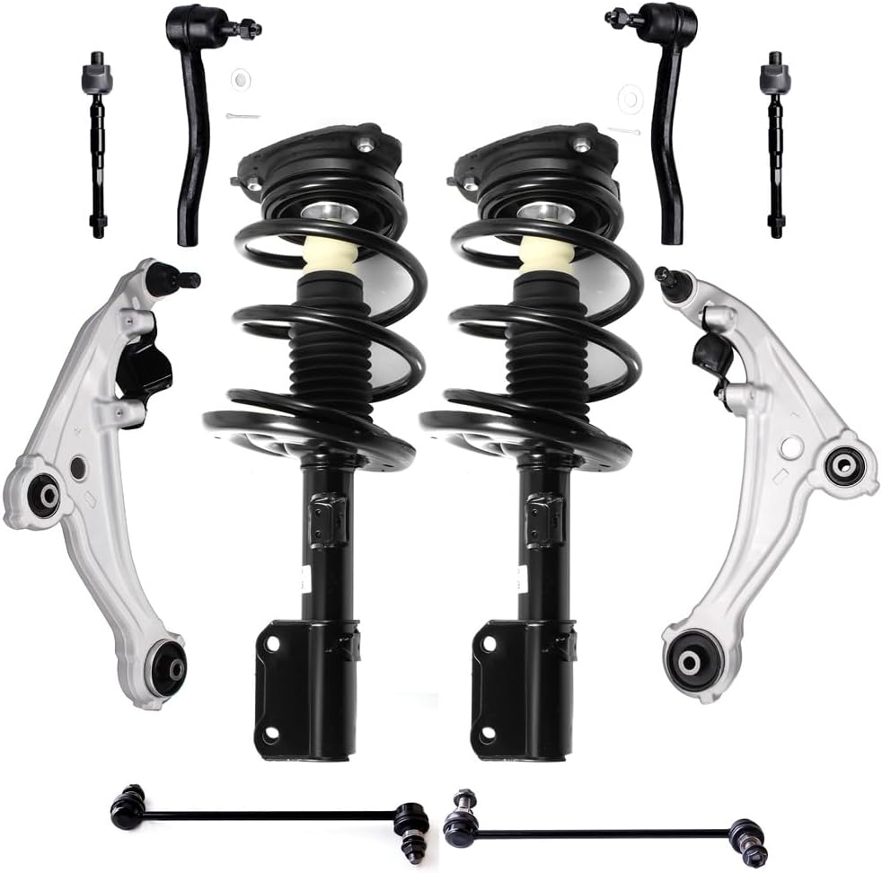 Struts Shock suspension kit for 2007 2008 2009 2010 2011 2012 for Nissan Altima Front Complete Strut Spring Assembly Control Arm and Ball Joint Assembly Stabilizer Bar Link Tie Rod End 10 Pcs