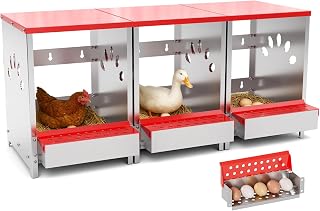 YENAM 3-Hole Metal Chicken Nesting Boxes with Roll-Away Egg Collection, Swing Perch, Ventilated Wall-Mount for Hens Ducks Birds