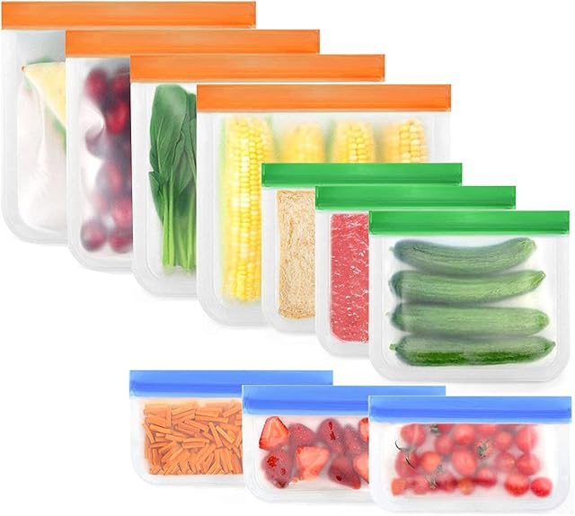 ZIRAY 12 Pack Reusable Freezer Bags | 3 Gallon +3 Sandwich +3 Snack +3 Small Bags | Leak Proof, Eco Friendly and Smell Proof | Multiple sizes for ZipLock Storage | Food Grade