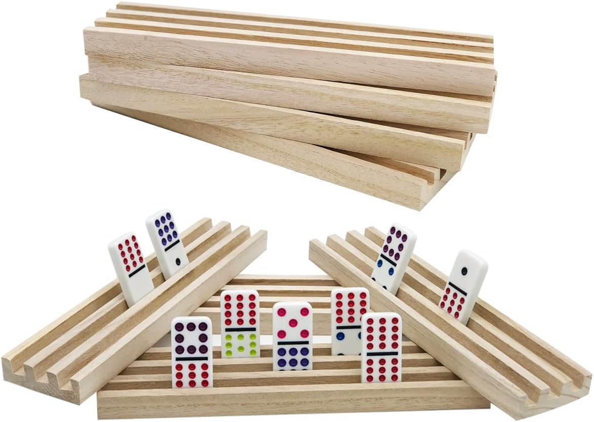 ESSAJOY Wooden Domino Trays/Racks Set of 8 Domino Tiles Holders Mexican