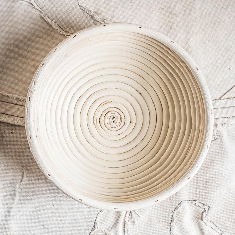 Image of Dimpola Banneton Bread Proofing Basket Banneton Basket Set Sourdough Proofing Basket Round Proofing Bowls Handmade Rattan Baskets and Liners (2 Round 9 inch Baking Set)