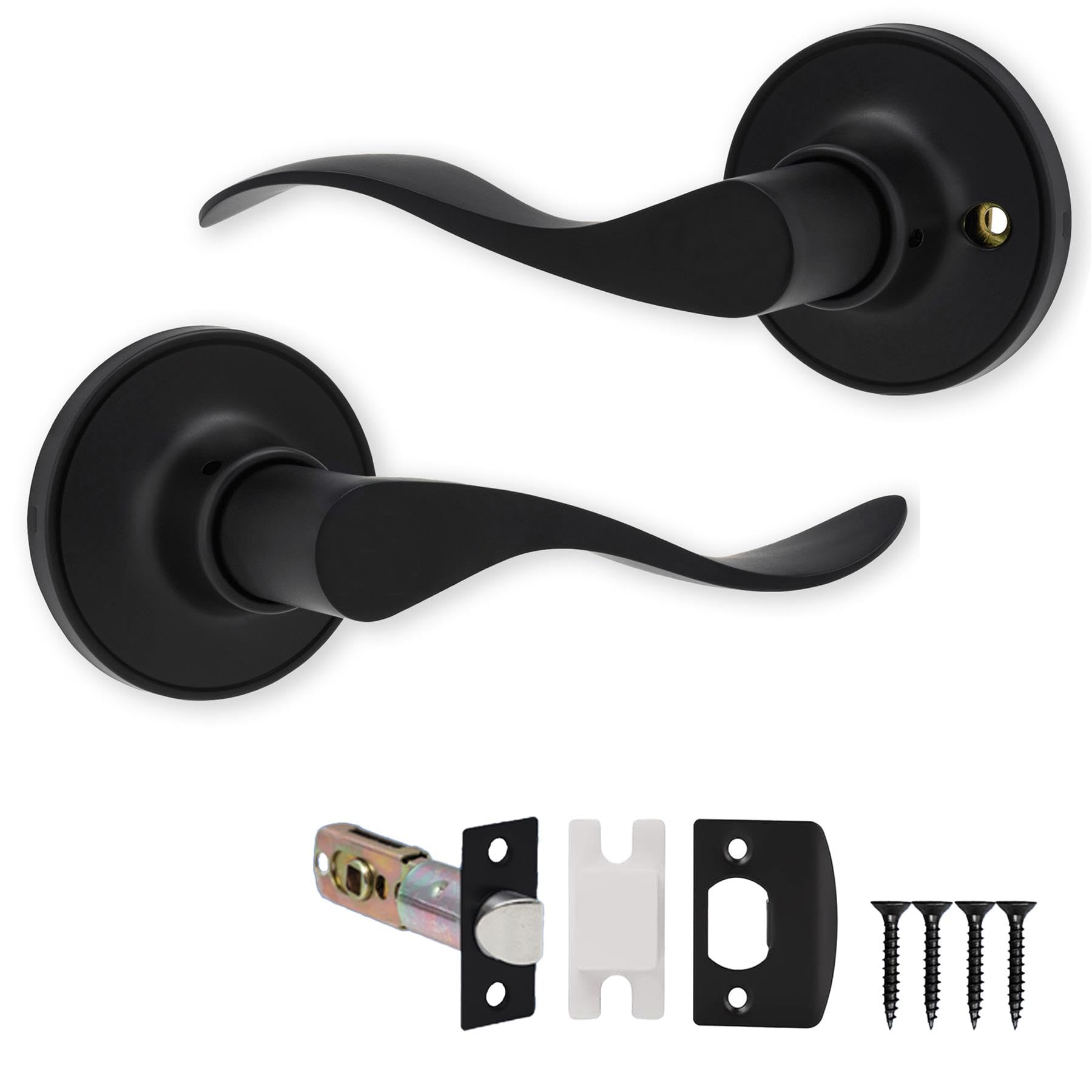 Xfort Matt Black Cabriole Passage Knob Set Door Knob For Internal Wooden Doors, Complete Set With Tubular Latch