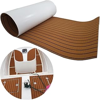 Eva Foam Yacht Deck Sheet Faux Teak Boat Flooring Non-Slip Mats Waterproof Self-Adhesive Flooring Material for Motorboat RV Yacht Kayak Swimming Pool 94.5“×35.4”
