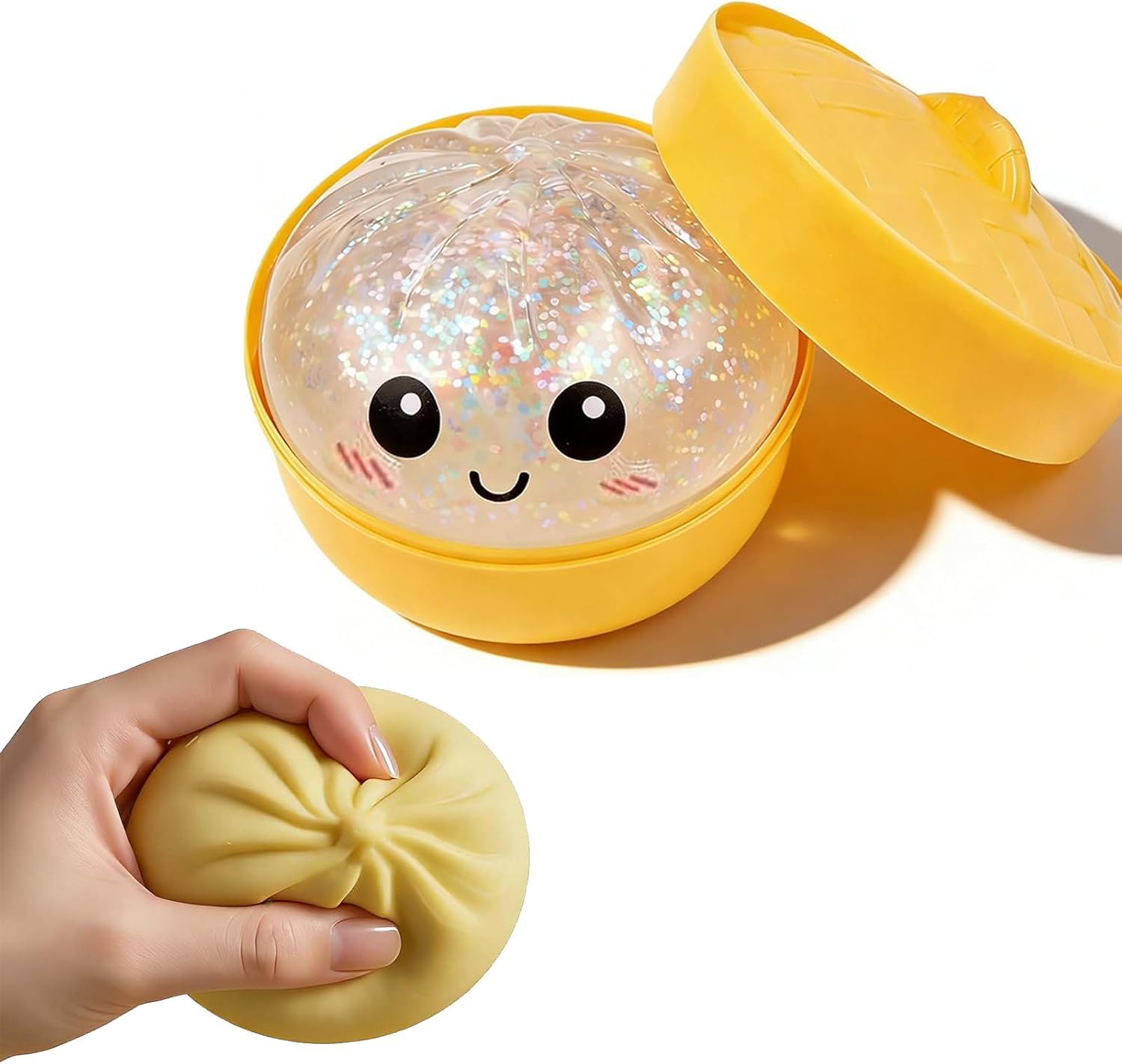 Giant Dumpling Squishy, Jumbo Dumpling Squishy Toy With Steamer Box,Squishy Soft Squeeze Decompression Buns,Anxiety Relief Toy,Elastic Toys for Adults and Kid (Transparent white)